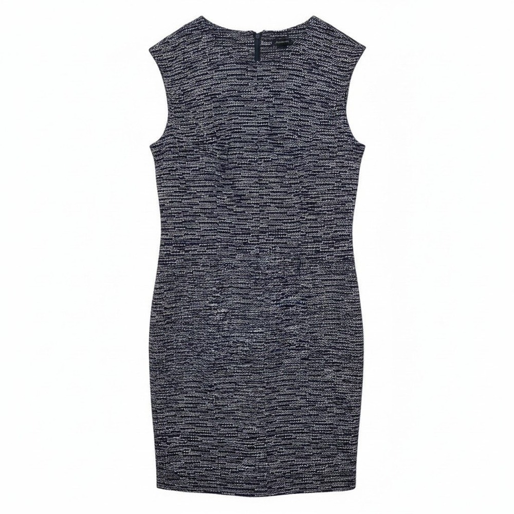 Ann Taylor Womens Formal Glam Navy Blue White Knit Sleeveless Sheath Dress Large